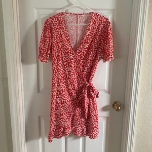 Size XL wrap dress in a red and white floral print